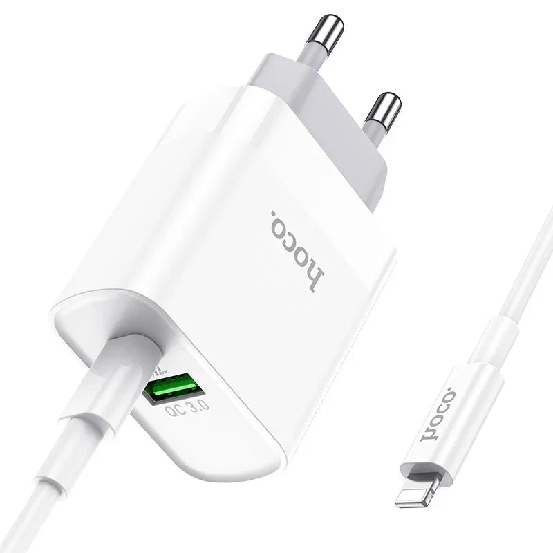 Hoco Fast Charger Set with Cable - 20W / Type-C / Lightning / White