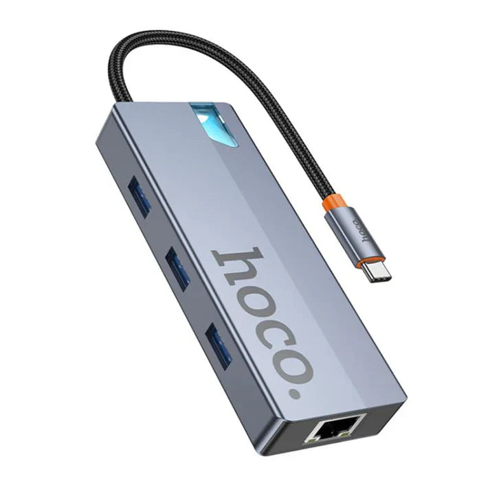 Hoco HB51 6-in-1 Type-C Multiport Converter – HDMI, RJ45, PD & 3x USB 3.0 Hub