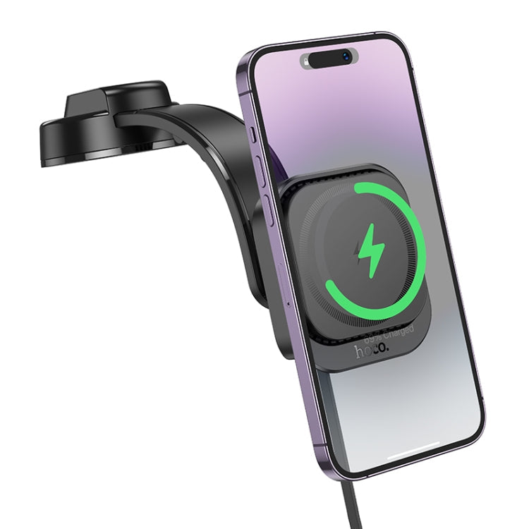 Hoco HW24 Might Retractable Magnetic Wireless Fast Charging Car Center Console Holder – Black
