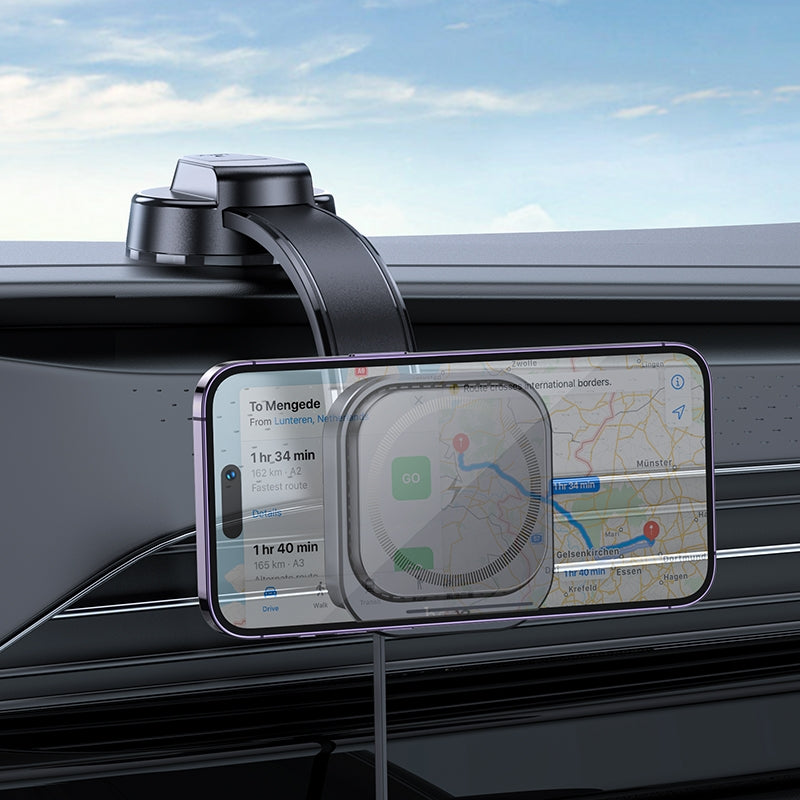 Hoco HW24 Might Retractable Magnetic Wireless Fast Charging Car Center Console Holder – Black