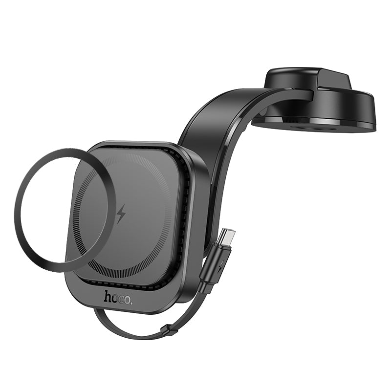 Hoco HW24 Might Retractable Magnetic Wireless Fast Charging Car Center Console Holder – Black