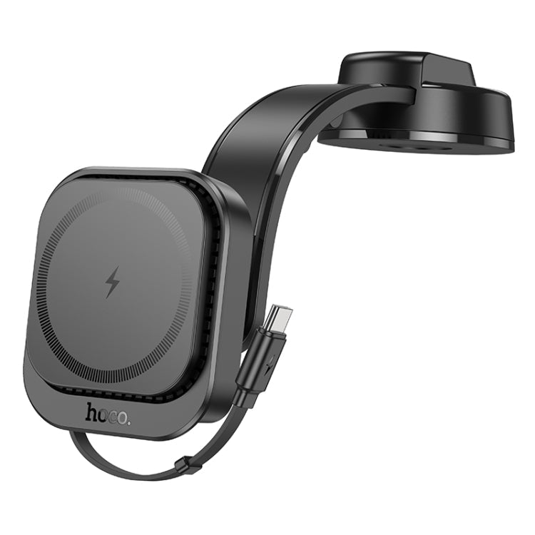 Hoco HW24 Might Retractable Magnetic Wireless Fast Charging Car Center Console Holder – Black