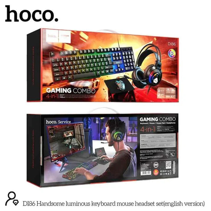 Hoco Handsome Luminous Gaming Combo – 4-in-1 Set (Keyboard, Mouse, Mouse Pad & Headset)
