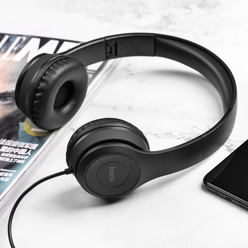 Hoco Headphones W21 Graceful charm wired headset with mic – Black