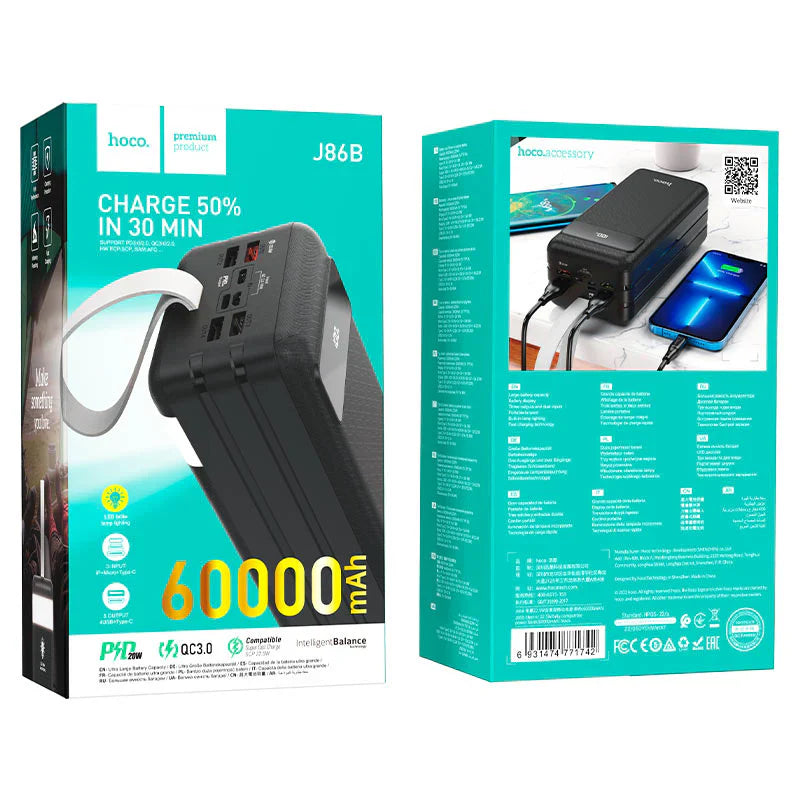 Hoco J86B 60000mAh Power Bank – 22.5W Fast Charging