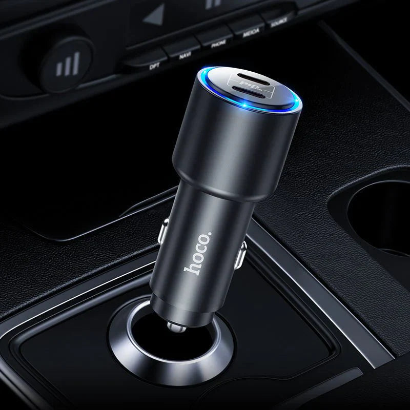 Hoco NZ3 LED Light Car Charger - Type-C / Lightning / Black