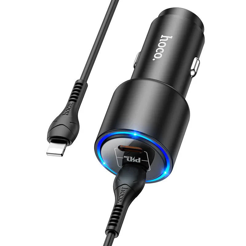 Hoco NZ3 LED Light Car Charger - Type-C / Lightning / Black