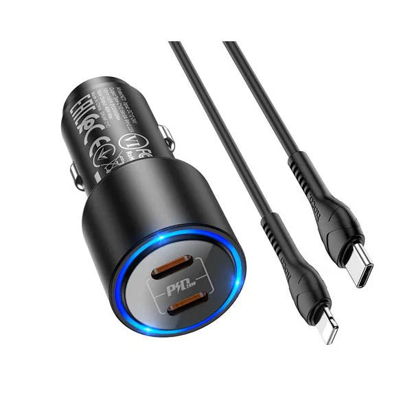 Hoco NZ3 LED Light Car Charger - Type-C / Lightning / Black