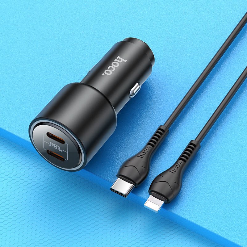 Hoco NZ3 LED Light Car Charger - Type-C / Lightning / Black