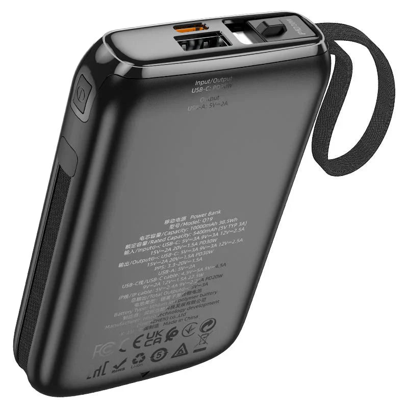Hoco Q19 Lucky 30W 10000mAh Power Bank with Digital Display & Cable - Black