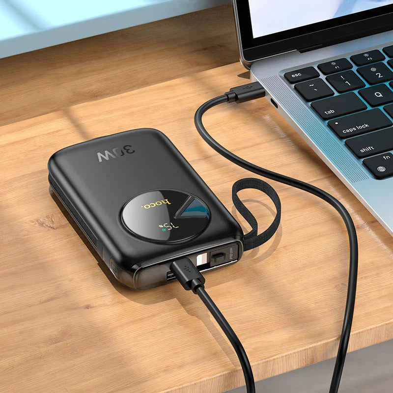 Hoco Q19 Lucky 30W 10000mAh Power Bank with Digital Display & Cable - Black