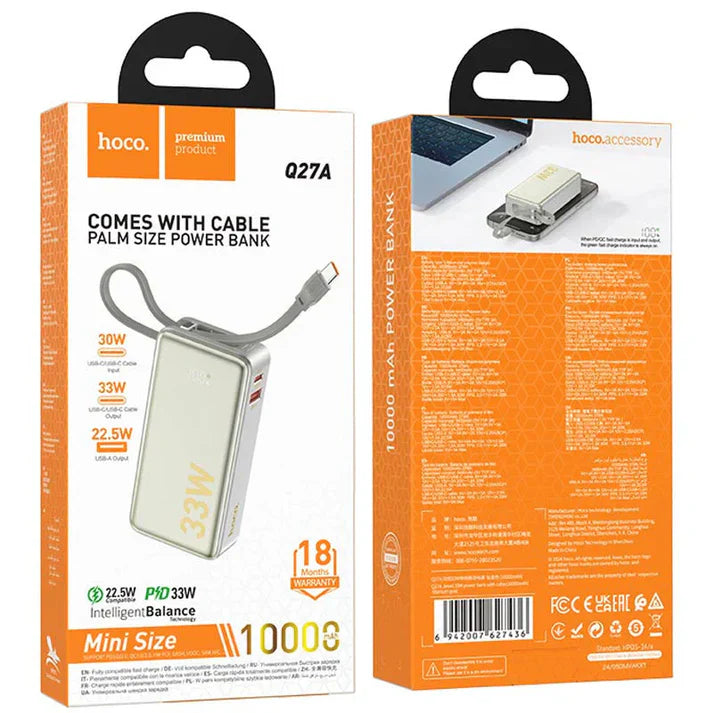 Hoco Q27A 33W 10000mAh Power Bank - High-Speed Charging - Gold