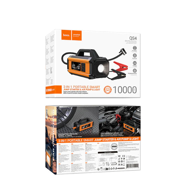 Hoco QS4 Air Pump with Emergency Start Power Bank 10000mAh - Multi-Function Portable Power