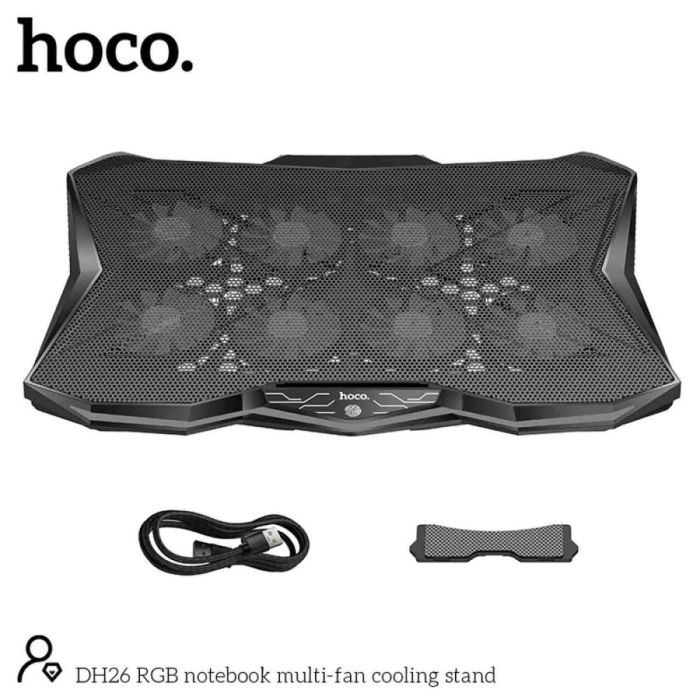 Hoco RGB Notebook Multi-Fan Cooling Stand – Adjustable Laptop Cooler (8 Fans, Black)