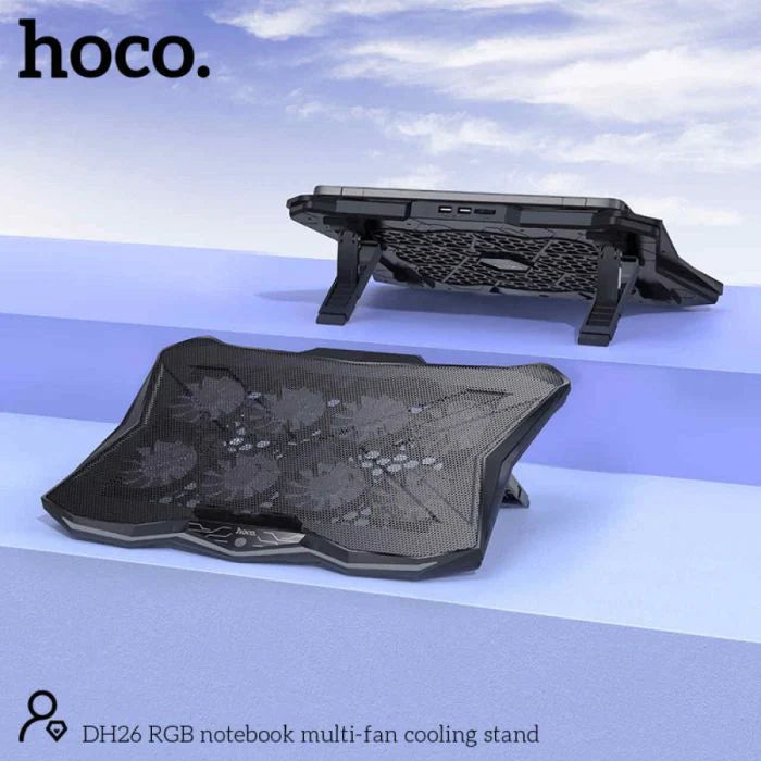 Hoco RGB Notebook Multi-Fan Cooling Stand – Adjustable Laptop Cooler (8 Fans, Black)