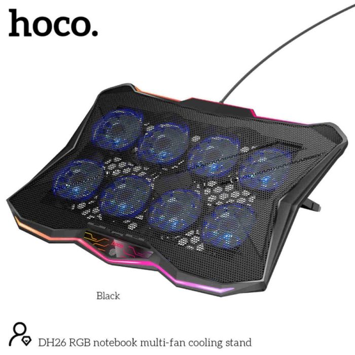 Hoco RGB Notebook Multi-Fan Cooling Stand – Adjustable Laptop Cooler (8 Fans, Black)