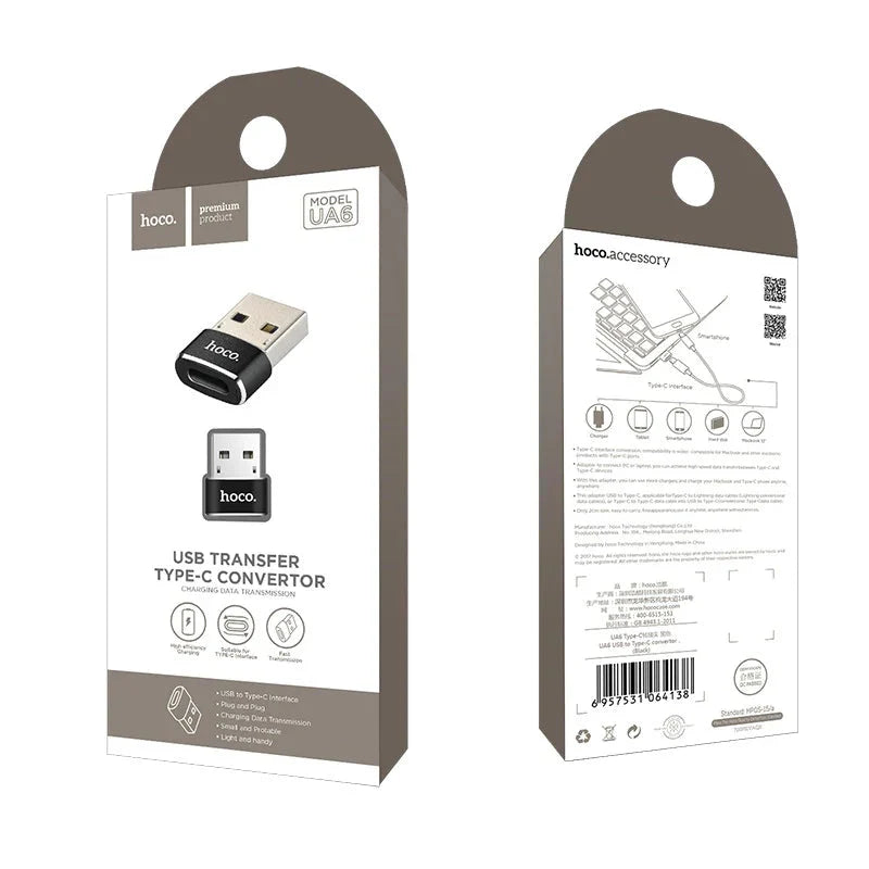 Hoco Adapter USB-A to Type-C (UA6) charging data transfer convertor