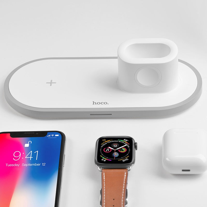 Hoco Wireless charger CW21 Wisdom 3-in-1 tabletop charging – White