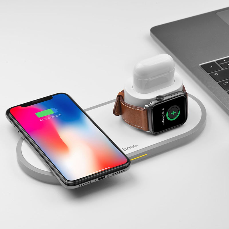 Hoco Wireless charger CW21 Wisdom 3-in-1 tabletop charging – White