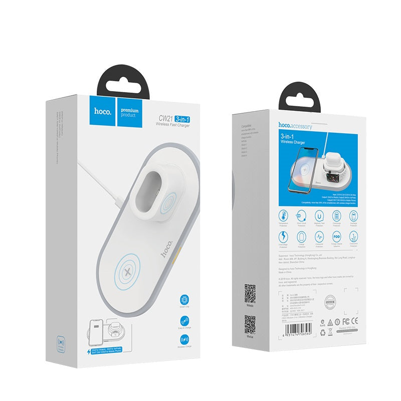 Hoco Wireless charger CW21 Wisdom 3-in-1 tabletop charging – White