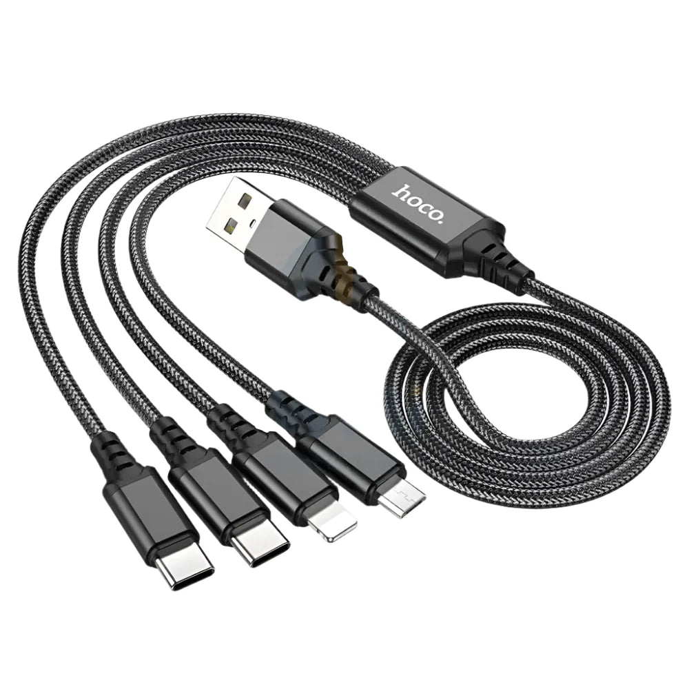 Hoco X76 4-in-1 Charging Cable - Lightning / 2x Type-C / Micro USB / 1 Meter / Black