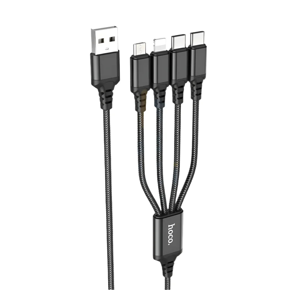 Hoco X76 4-in-1 Charging Cable - Lightning / 2x Type-C / Micro USB / 1 Meter / Black
