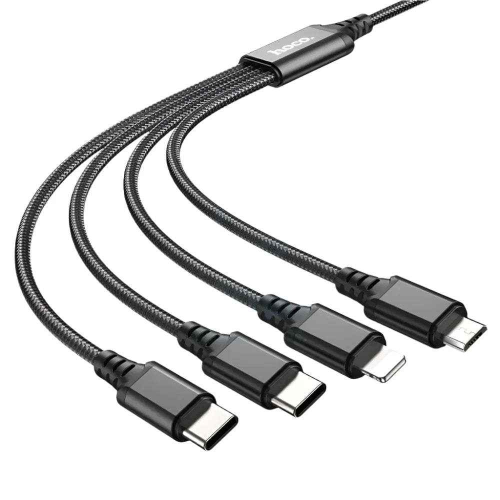 Hoco X76 4-in-1 Charging Cable - Lightning / 2x Type-C / Micro USB / 1 Meter / Black