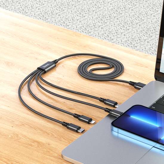 Hoco X76 4-in-1 Charging Cable - Lightning / 2x Type-C / Micro USB / 1 Meter / Black