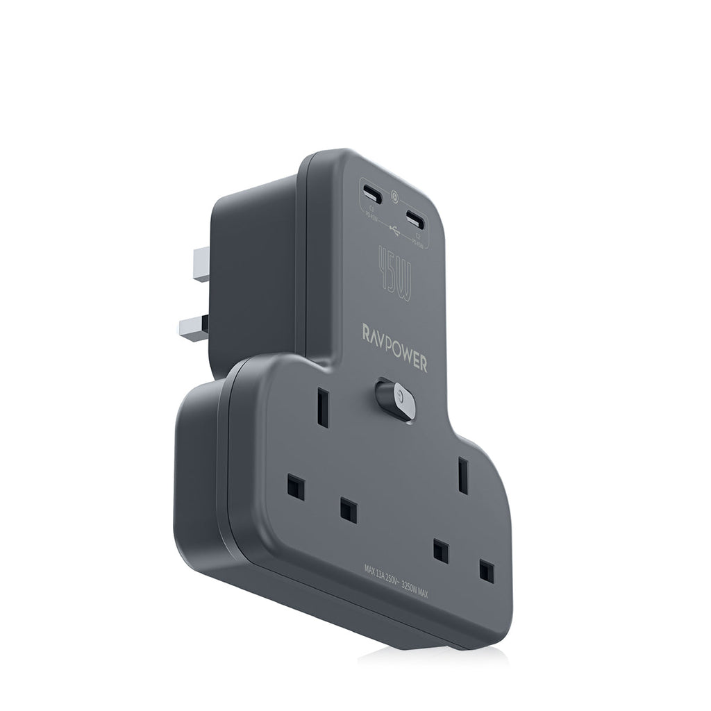 Ravpower Rp-Pc1065 Gan 45W Power Outlet Extender With 2 Ac Outlets And 2 Usb C