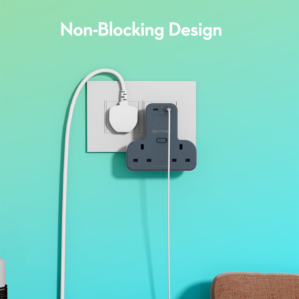 Ravpower Rp-Pc1065 Gan 45W Power Outlet Extender With 2 Ac Outlets And 2 Usb C