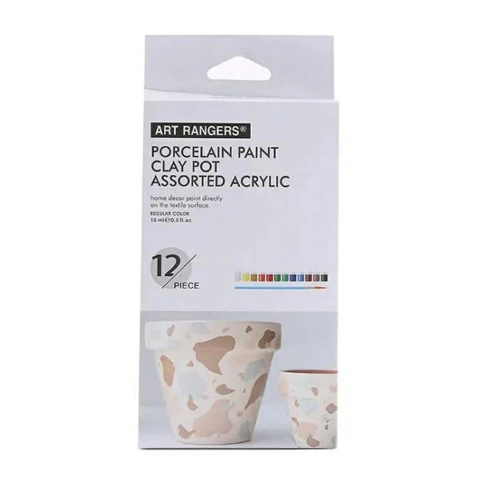 Art Rangers Porcelain Paint Clay Pot Assorted Acrylic Set 15Ml X 12 Colors