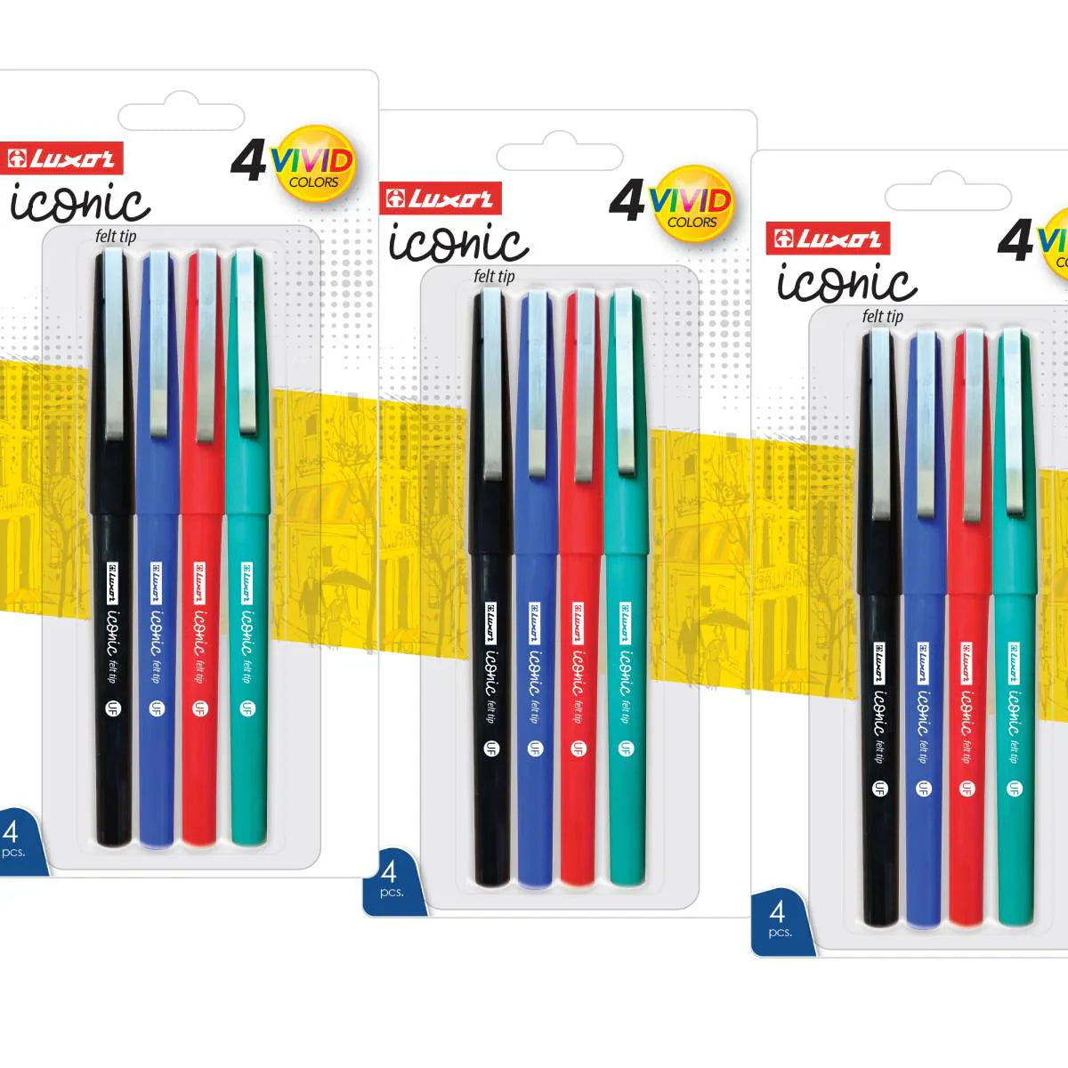 Luxor- Iconic Medium Tip 4 Assorted Colors Set Of 3 Packets