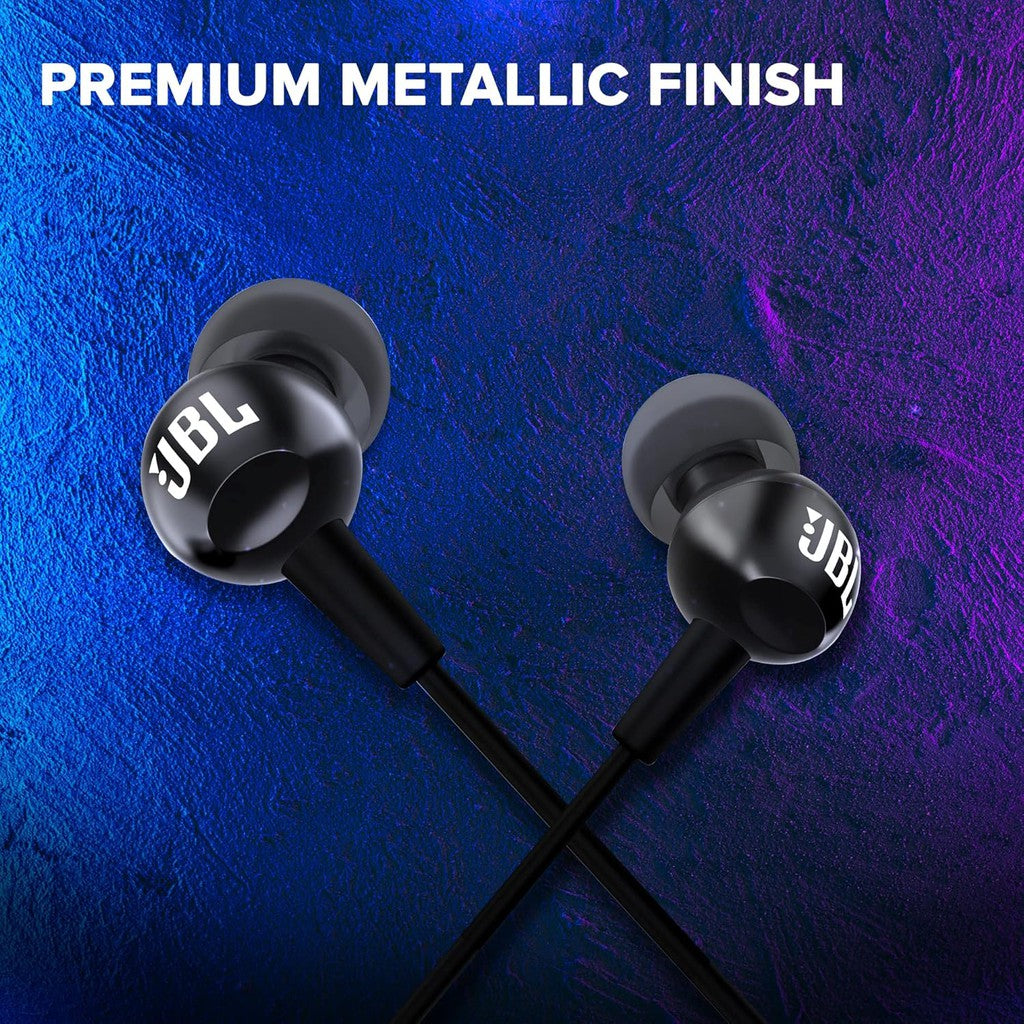 JBL C100SI Wired In Ear Headphones with Mic, JBL Pure Bass Sound Black