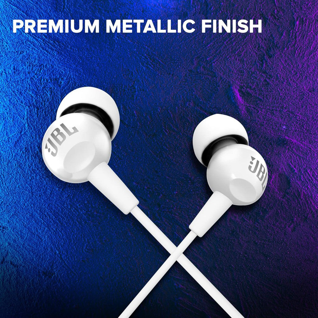 JBL C100SI Wired In Ear Headphones with Mic, JBL Pure Bass Sound White