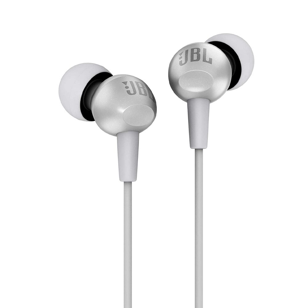 JBL C200 SIU Wired In Ear Headphones with Mic, JBL Pure Bass Sound Silver Color