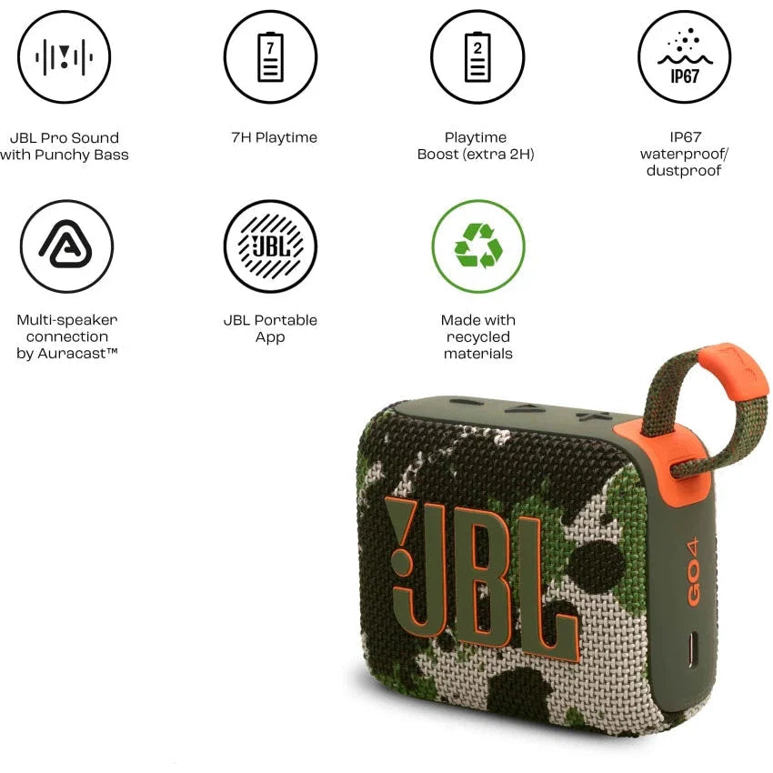 JBL Go 4 Ultra-Portable Bluetooth Speaker - 5.3 / Squad