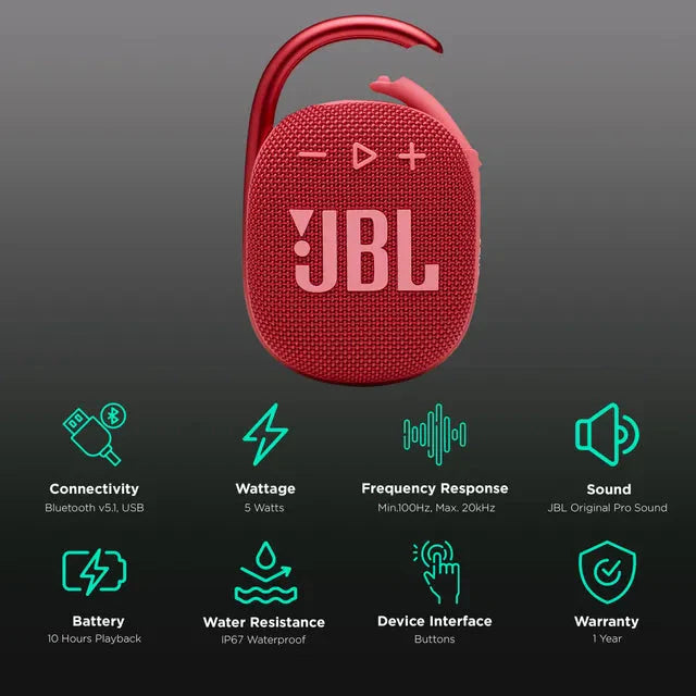 JBL Portable Bluetooth Speaker Clip 4 - Red