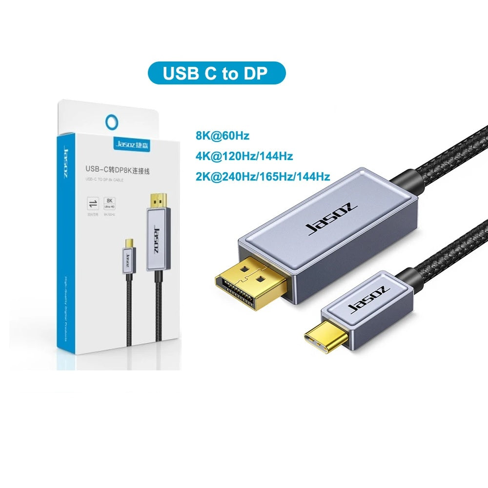 Jasoz A135 Type-C to Display Port 1.4 Cable - 1.8 Meter / Black
