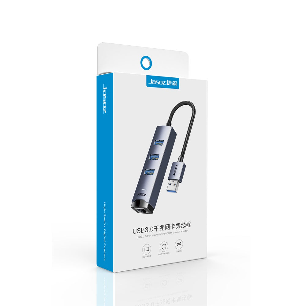 Jasoz F114 USB 3.0 HUb with Gigabit Network RJ45 Port