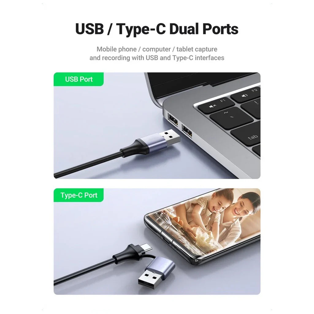 Jasoz USB-A/USB-C to HDMI Dual Port FHD Video Grabber Adapter G158 Video Capture Card