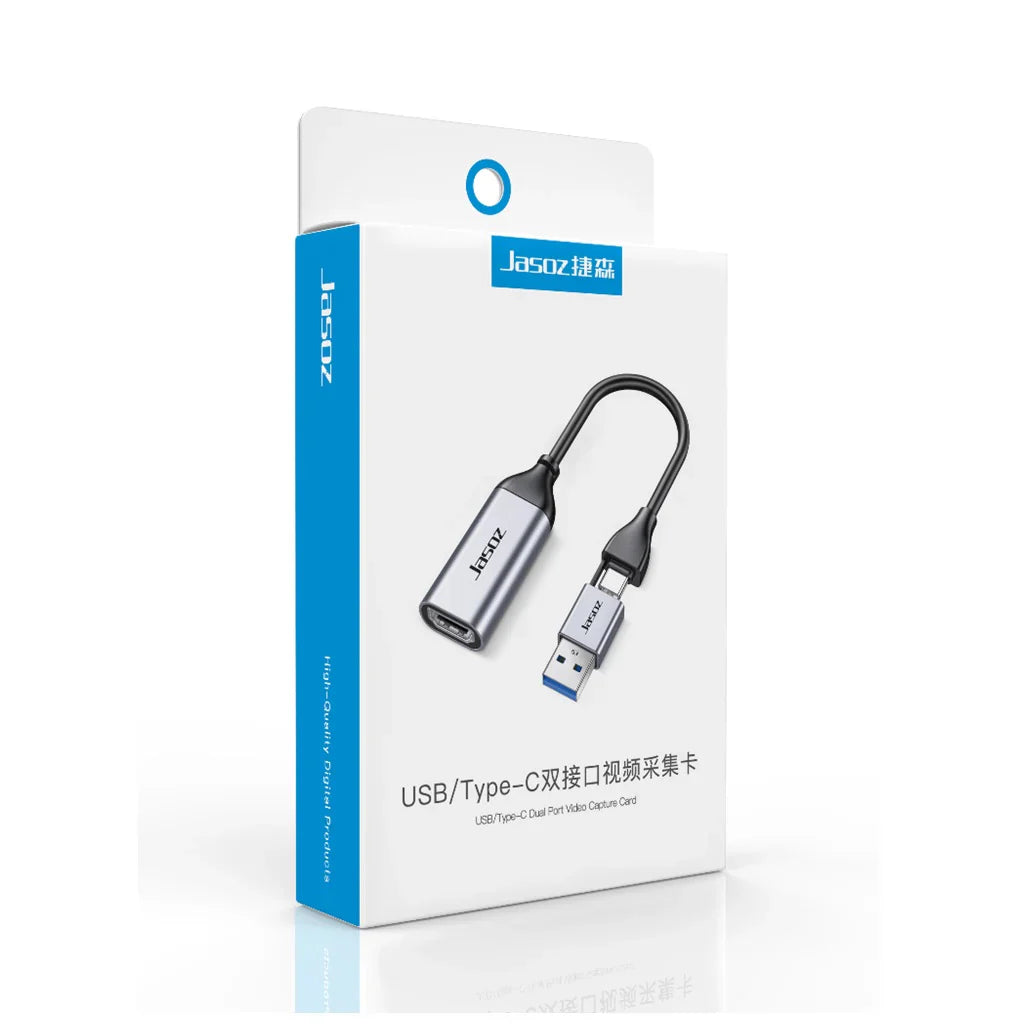 Jasoz USB-A/USB-C to HDMI Dual Port FHD Video Grabber Adapter G158 Video Capture Card