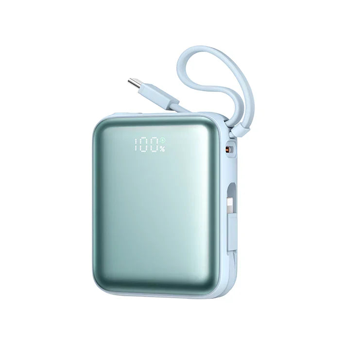 Joyroom 10000mAh Mini Power Bank – 22.5W Fast Charging, Built-in Dual Cables - Blue