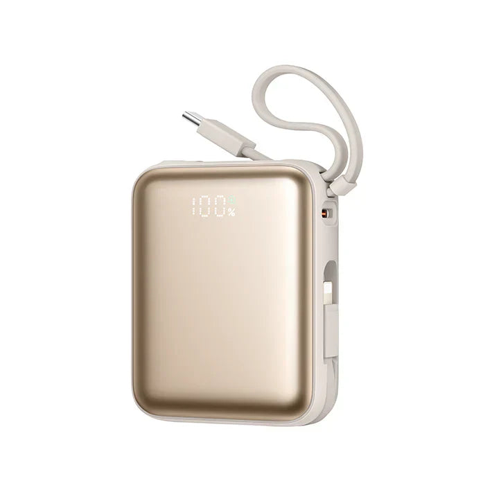 Joyroom 10000mAh Mini Power Bank – 22.5W Fast Charging, Built-in Dual Cables - Desert Titanium