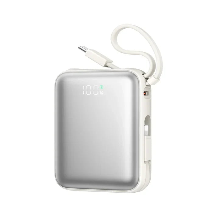 Joyroom 10000mAh Mini Power Bank – 22.5W Fast Charging, Built-in Dual Cables - Silver