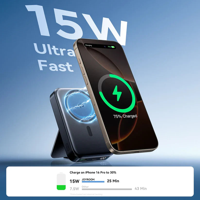 Joyroom 10000mAh QI2 Magnetic Wireless Power Bank with Holder – 22.5W Fast Charging, Black