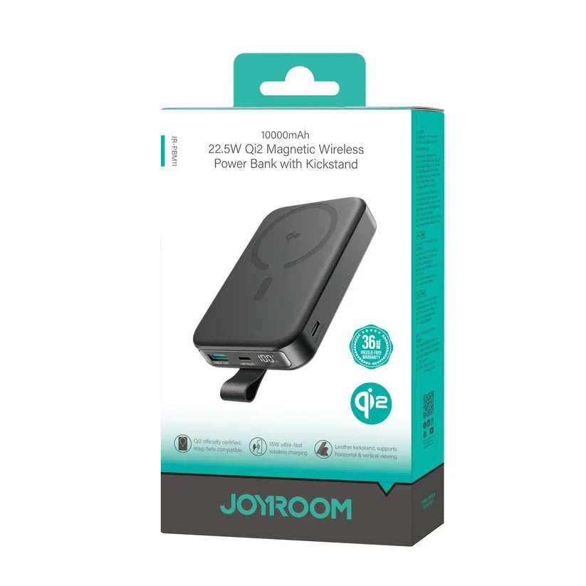 Joyroom 10000mAh QI2 Magnetic Wireless Power Bank with Holder – 22.5W Fast Charging, Black