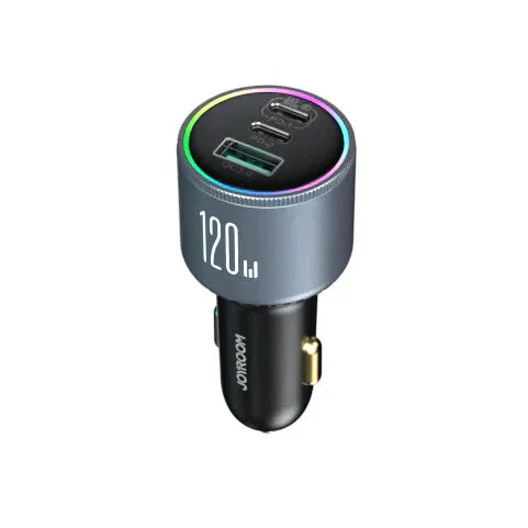 Joyroom 120W Triple Port Car Charger – 2PD + QC3.0 – Dark Gray