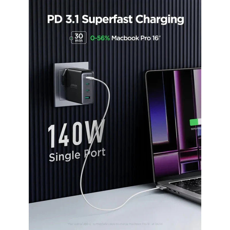Joyroom 140W 3C1A Fast Charger-Black+240W C to C Cable 1.2m GaN Ultra