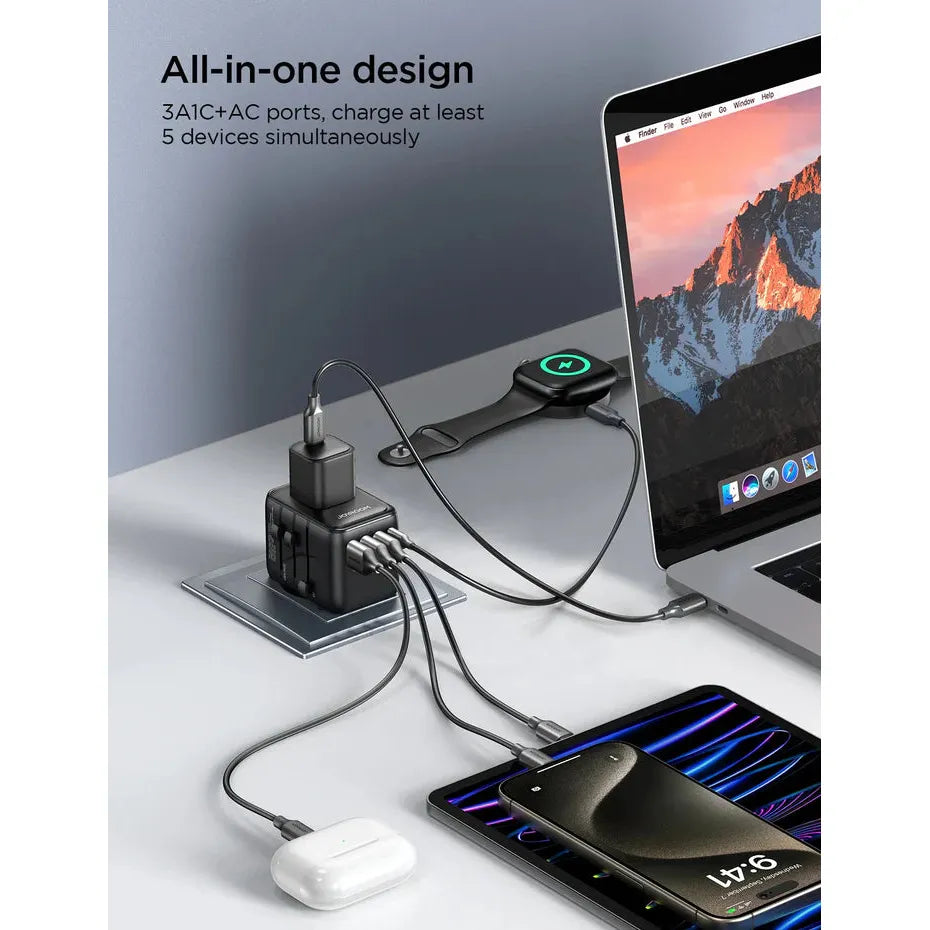 Joyroom 17W Universal Travel Adapter with USB Ports – Black