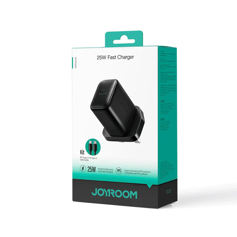 Joyroom 25W Fast Charger with USB-C to C Cable (1m) – UK Plug, Black